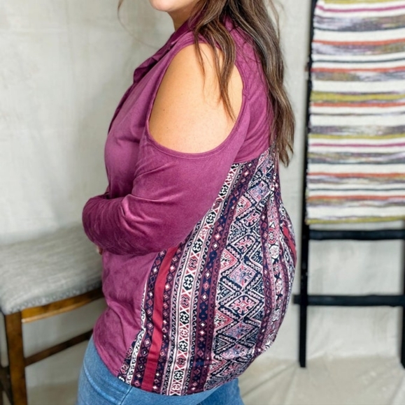 NWOT Phierce Fashions suede cold shoulder blouse 1x - Picture 7 of 7